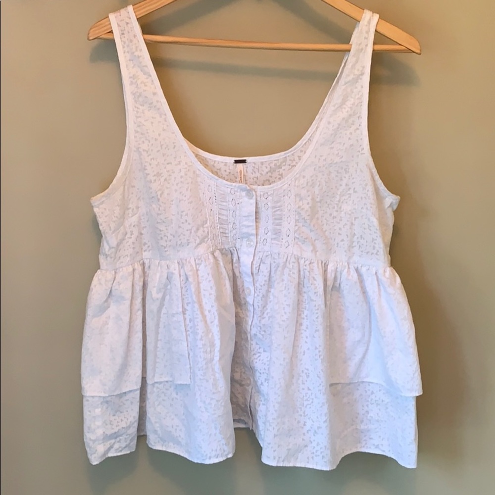 Free People White Eyelet Peplum Tank Top